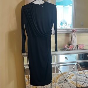 Alexia Admor Black Draped Long Sleeve Dress